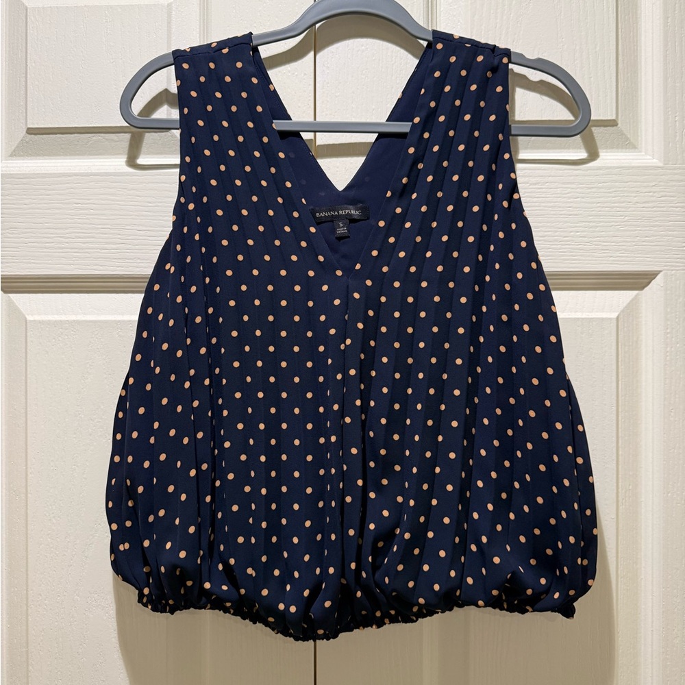 Banana Republic Navy and Cream Polka Dot Blouse